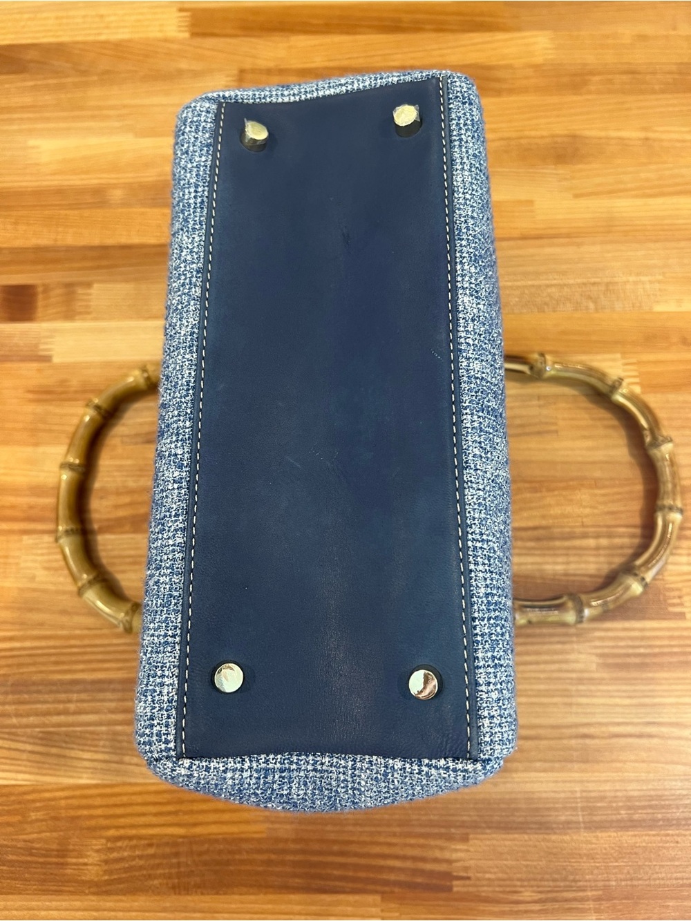 🩵J. McLaughlin Cindy Handbag • Blue Tweed w Bamboo Handles - Picture 5 of 5